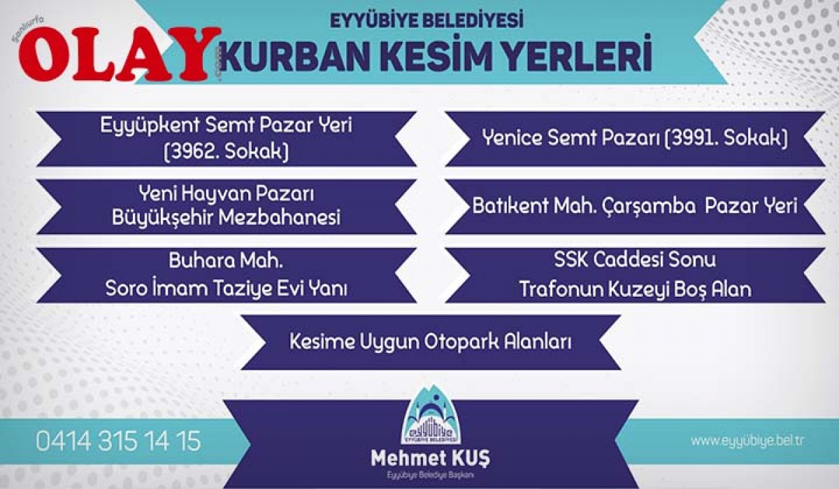 Eyyübiye’de kurban kesim yerleri açıklandı