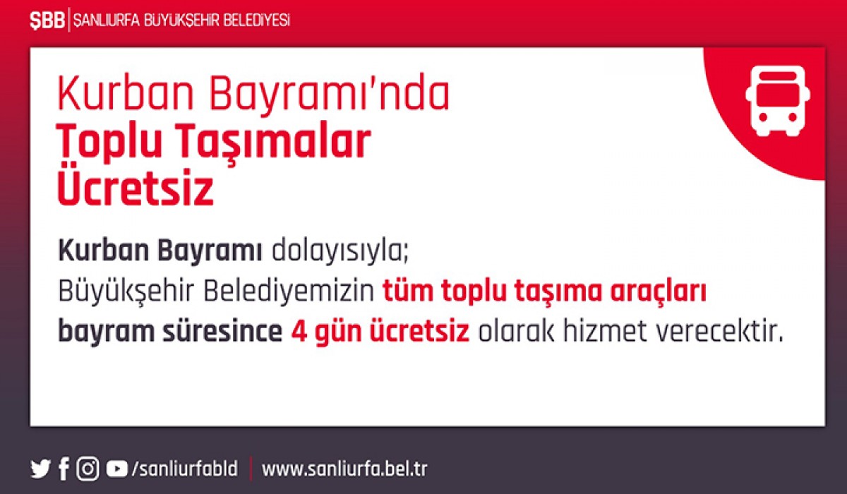 Toplu taşıma araçları bayram süresince ücretsiz