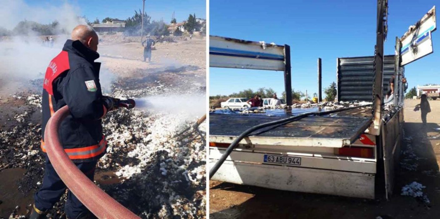 Urfa’da Seyir Halindeki Pamuk Yüklü TIR Yandı