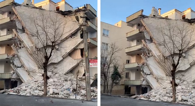 Şanlıurfa’da ağır hasarlı binanın bir bölümü kendiliğinden çöktü