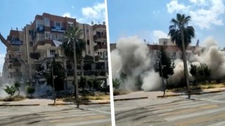 Haliliye’de ağır hasarlı bina kontrollü şekilde yıkıldı